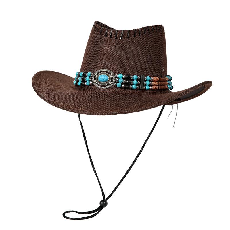 

Western Cowboy Hat Men And Women Spring Summer Autumn Outdoor Travel Photo Shade Knight Hat Tibetan Big Edge Jazz Hat M（56-58cm） темно-коричневого кольору