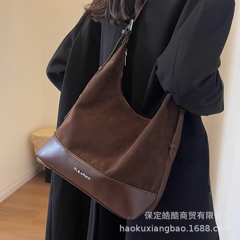 Suede Bag Women's Large Capacity 2025 New Autumn and Winter Retro Shoulder Underarm Bag Commuter Tote Bucket Bag