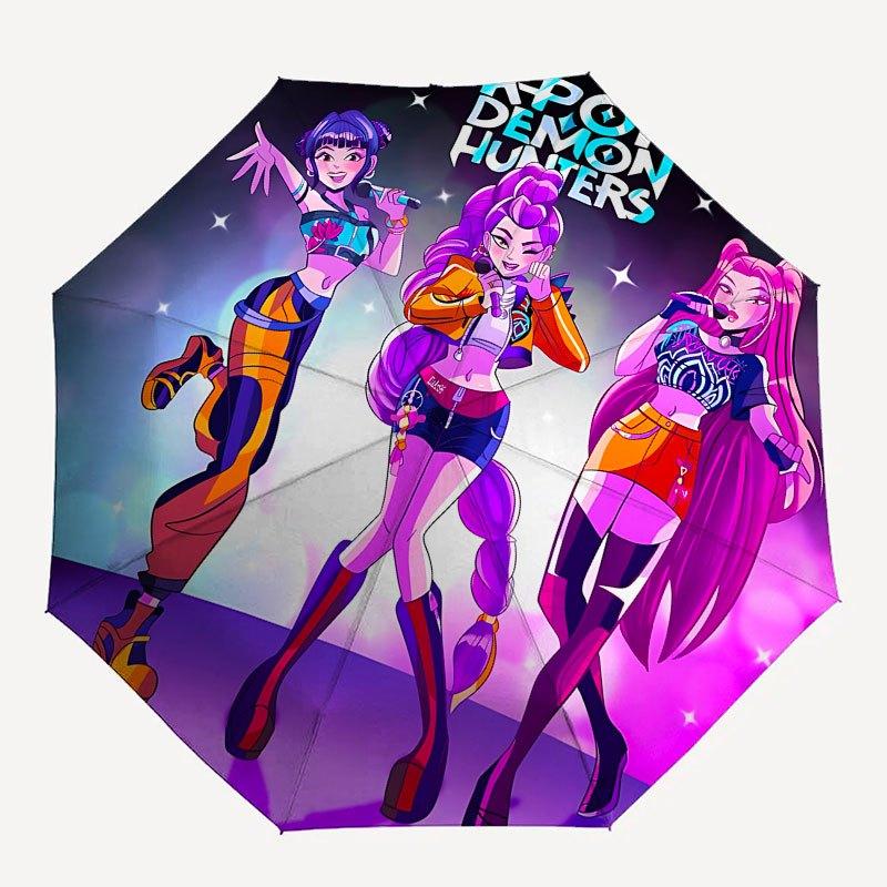 1 Stück K-POP Jäger X Automatischer Öffnungs-/Schließschirm mit praktischem Dreifachdesign, 8 Eisenrippen - für den täglichen Gebrauch im Freien, Reisen A42