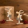 Rustic Wood Holiday Centerpieces 2Pcs Wooden Christmas Reindeer Ornaments, Cute Elk Desktop Decorations, Double Sided Signs Tabletop Centerpiece