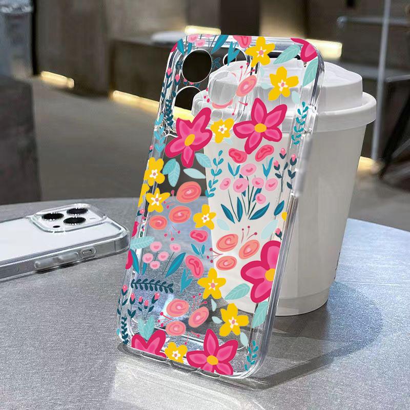 Pink Flower Soft Silicone Phone Case For iPhone 16 Cover For iPhone 15 14 13 12 11 Pro Max XS XR 7 8 Plus Case Funda Bumber