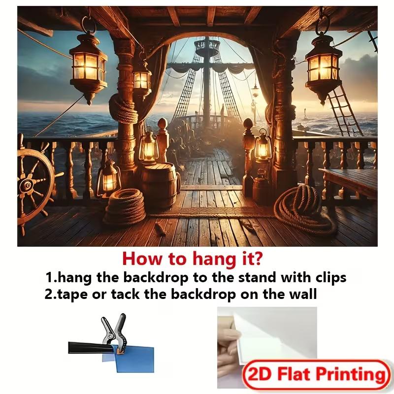 2D Ocean Pirate Ship Deck Backdrop for Baby Shower & Kids Birthday Party Decoration