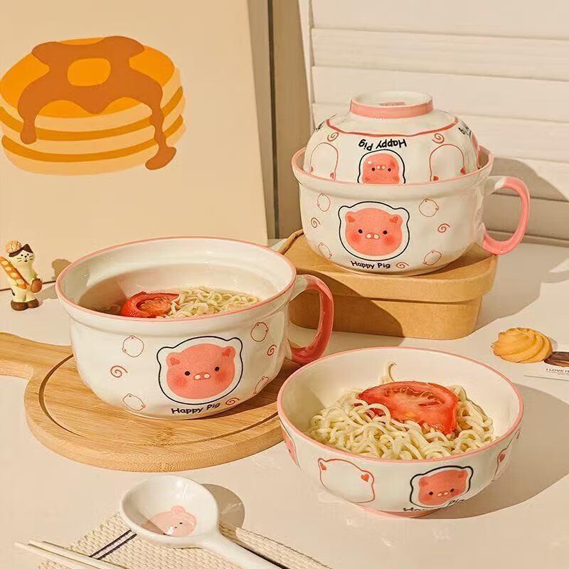Cute Cartoon Ceramic Bowl Set with Lid
