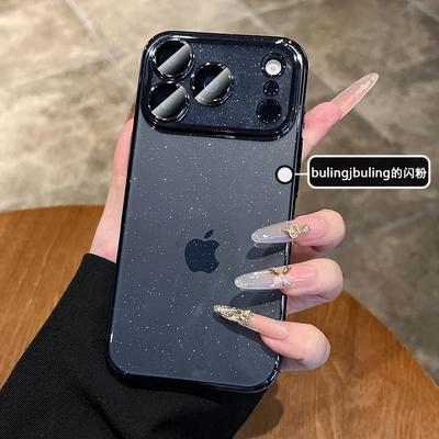 Klar Glitzer Plating Hülle für Für Iphone 17 Air 16 15 14 Plus 13 12 11 Pro Max Ultradünne Linsenschutz Hard Cover