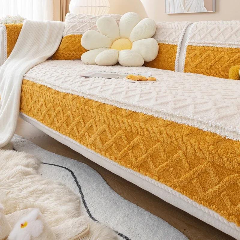 New Sofa Cushion  Matching Color Matching Winter Thickened Plush Seat Cushion Modern Minimalist Home Anti Slip Sofa Cover