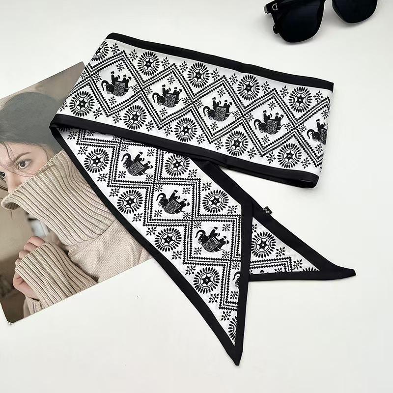 Polka Dot Narrow Scarf 100x7cm Women Ribbon Tie Headband for Bag Handle Decor and Choker Use