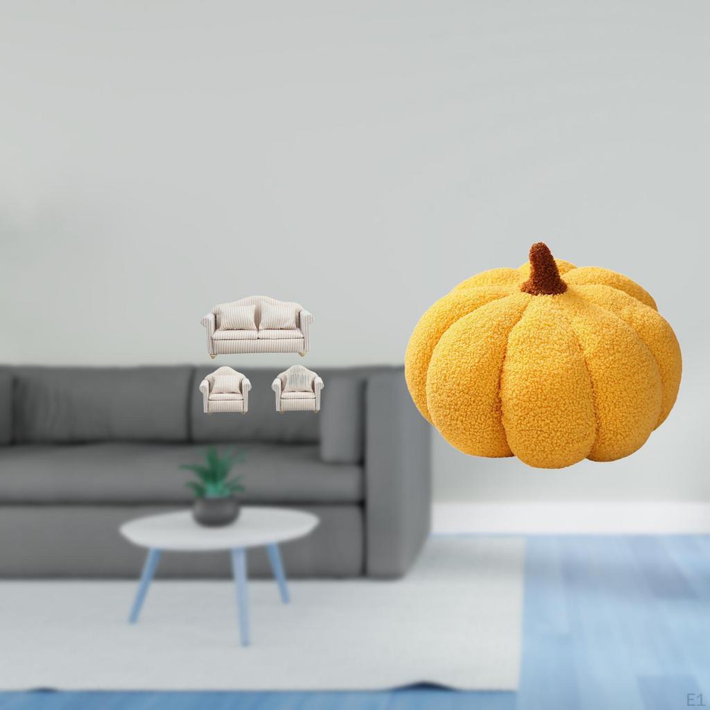 Dollhouse Couch Pretend Play Toy Gift Ornaments Fairy Garden with Pumpkin Pillows Decorative Sofa