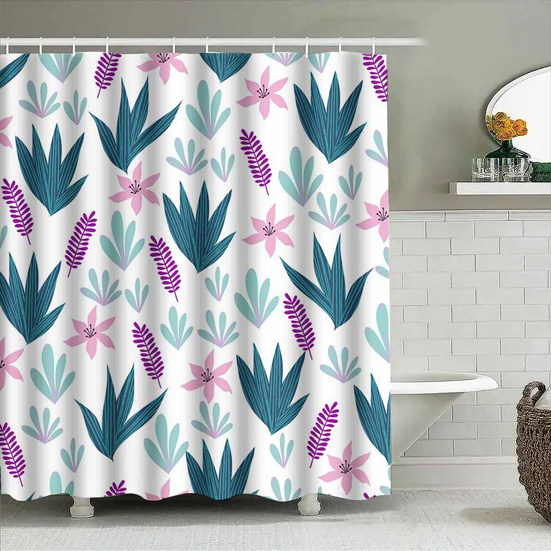Blue Green Pink Lavender Floral Shower Curtain Waterproof Decorative Bathroom Accessories Modern Home Interior Design