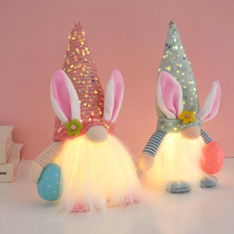 Easter LED Glowing Faceless Gnome Doll Cute Rabbit Ornament Kids Gift Favors 2025 Spring Easter Decoration for Home Party Supply