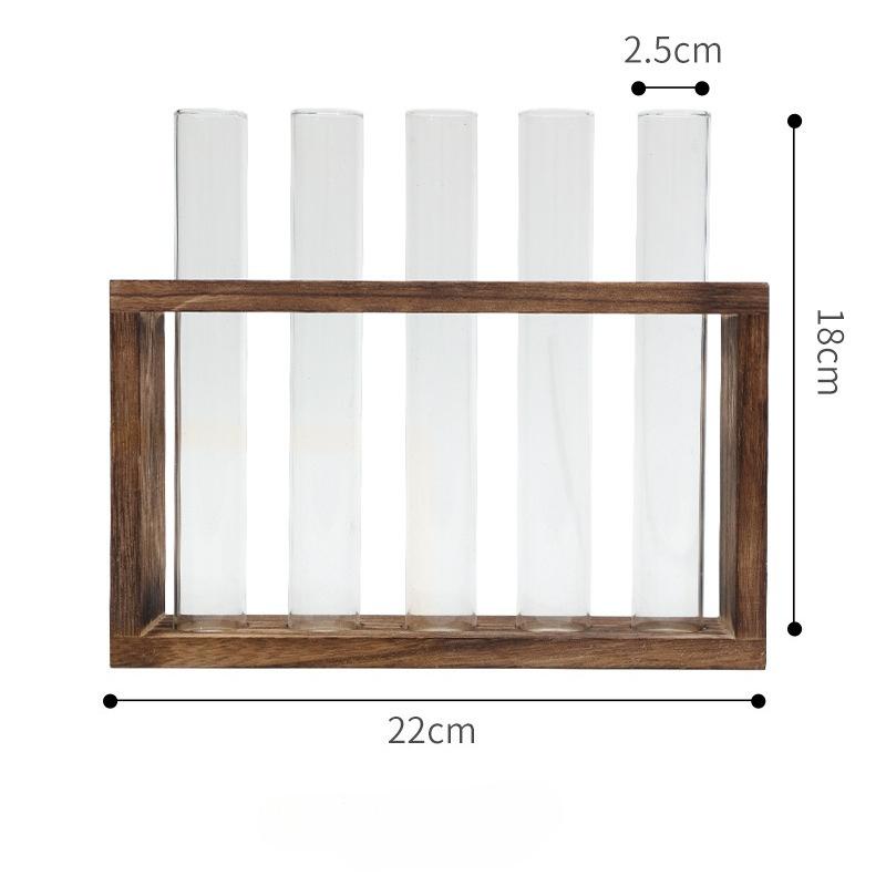 3/5 Röhrchen Wandhängende Hydroponische Pflanzenvermehrung Glasvase mit Holzständer Schreibtisch für Zuhause Büro Pflanzgefäß Garten Dekor