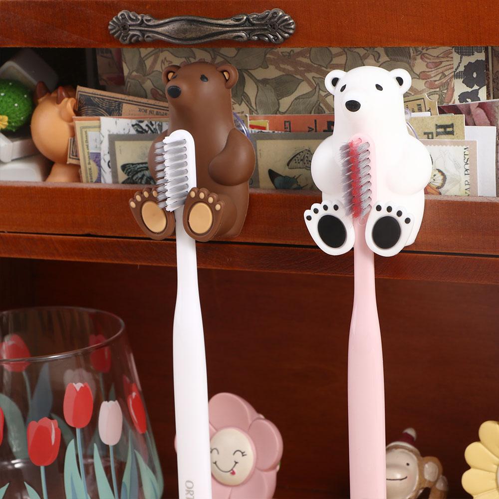 PVC Polar Bear Toothbrush Holder Suction Cup Toothbrush Rack Cute   Bathroom