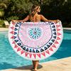 Customized Digital Printing Large Bohemian Floral Terry Microfiber Knitted Round Beach Towel for Summer Home Use