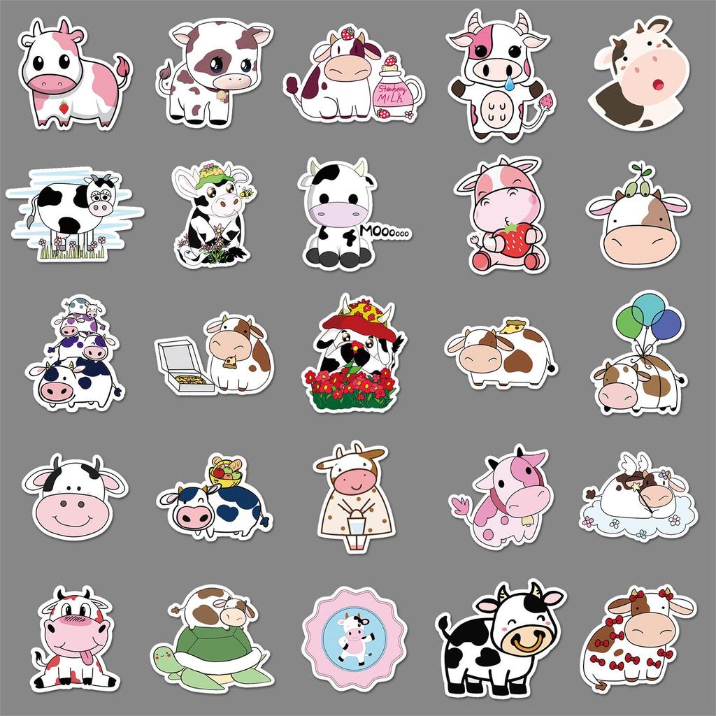 50 Cartoon Cow Stickers for Laptops, Suitcases, Guitars, Helmets, Cars
