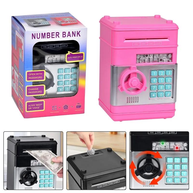Automatic Mini Piggy Bank for Kids Electronic Password Money Box Coins Cash Saving Money Box Counter Code Key Lock Piggy Bank розовый