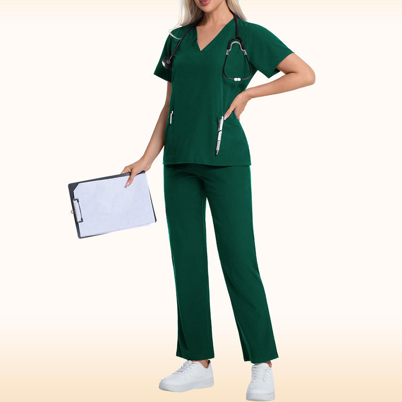 

Женский удобный и повседневный однотонный комплект защитного костюма с брюками с коротким рукавом XXL