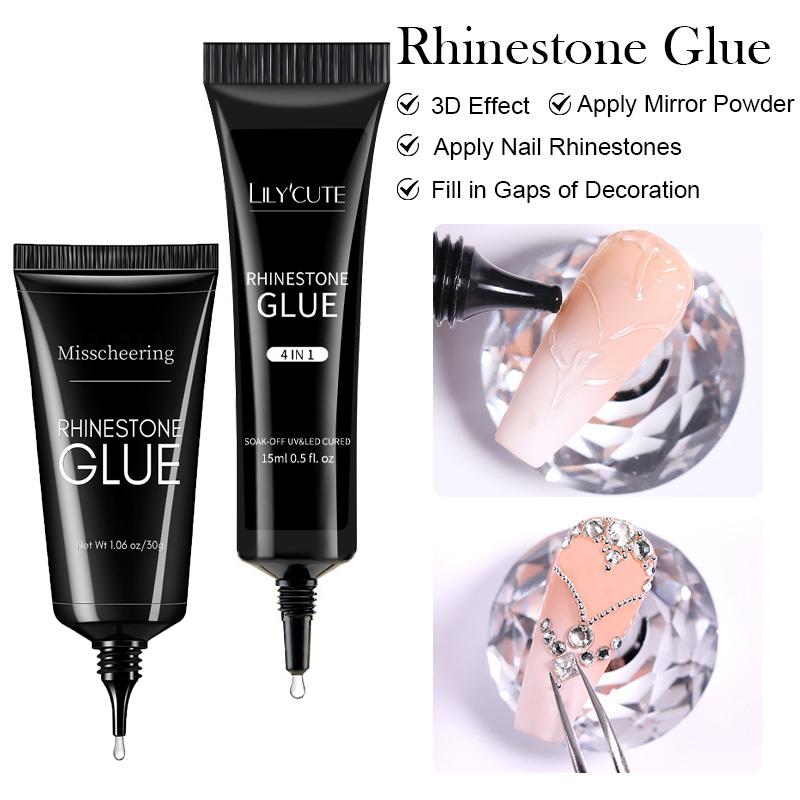 Colla Gel per Strass per Unghie Manicure 15/30ml Gel Adesivo Super Forte Gel Appiccicoso per Nail Art Strass Gioielli Dec