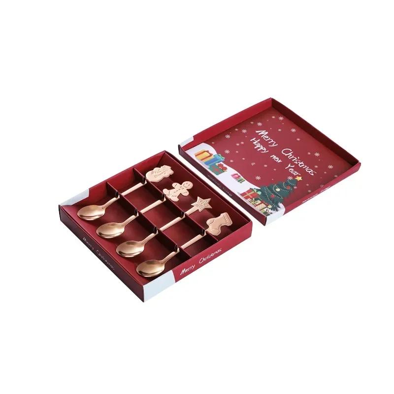 Creative Fashion Simple Christmas Small Spoon Gift Set Stainless Steel Spoon Tableware Round Cake Dessert Ice Cream Spoon