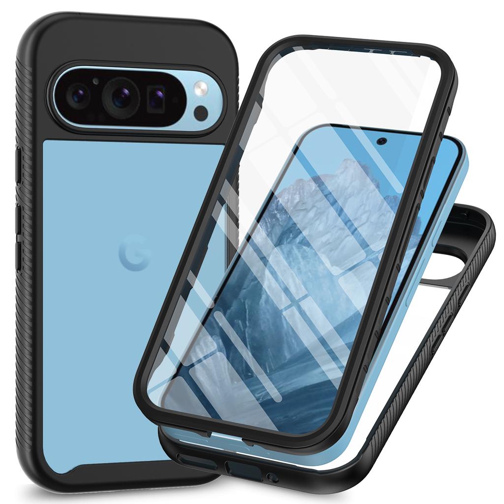 Etui na Google Pixel 9/Pixel 9 Pro PC+TPU Przezroczyste Etui na Telefon z Folią PET na Ekran Wszechstronna Ochrona