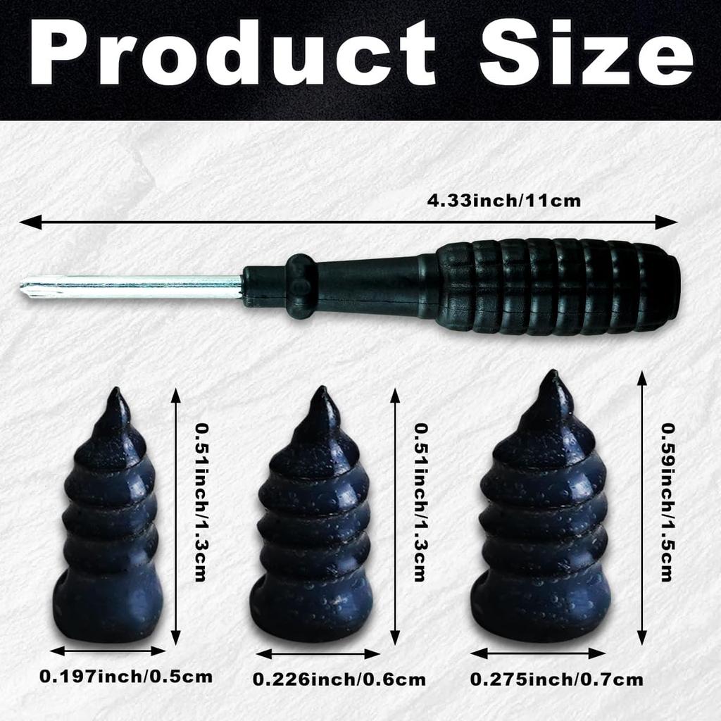 100 Pcs Tire Repair Rubber Nail, Tire Repair Screws Tire Repair Nail Tire Screws Plugs 3 Size Fast Tool With Screwdriver Self-Service Tire Screw Plug