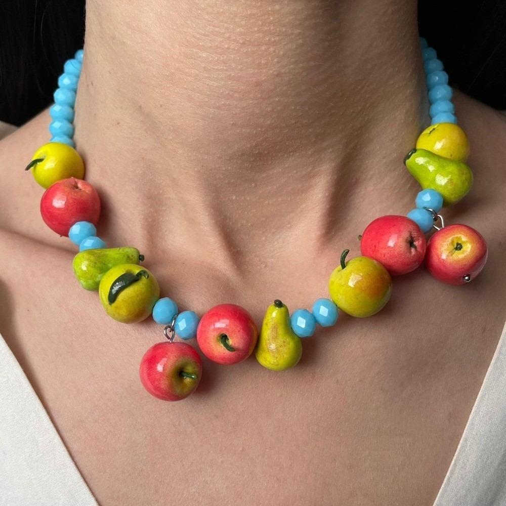 Colorful Beaded Fruit Necklace Bohemian Fruit Charms Necklaces Fashion 3D Fruit Choker Jewelry