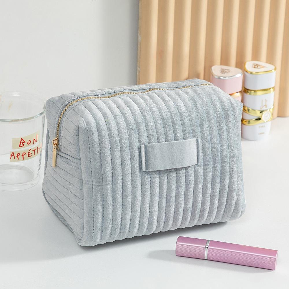 INS Velvet Makeup Bag Striped Quilting Large Capacity Cosmetic Bag Soft Touch Cosmetic Pouch Women