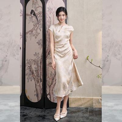 JK&JS Sukienka Cheongsam w Nowym Chińskim Stylu z Wiskozy i Lnu