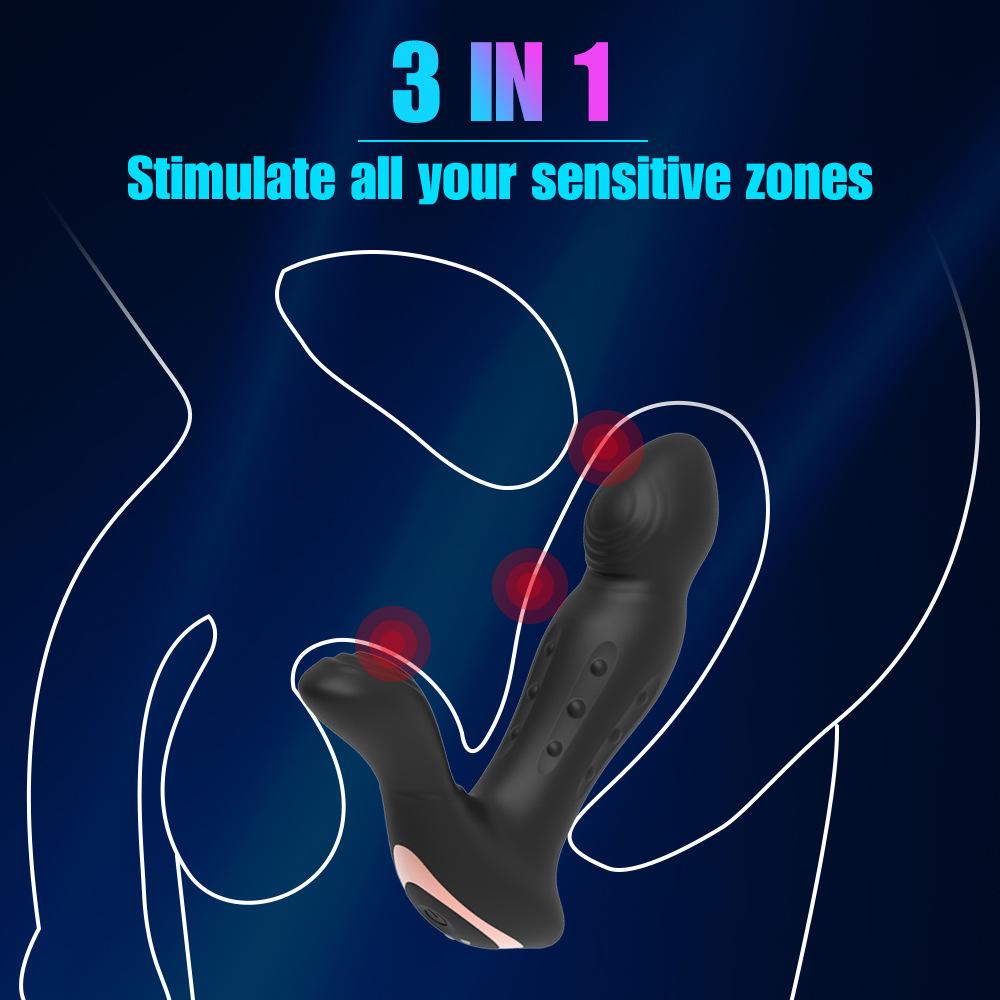 Male Thrusting Prostate Massager Rotating Anal Vibrator Butt Plug Testicle Stimulator Delay Ejaculation Ring Sex Toys For Men