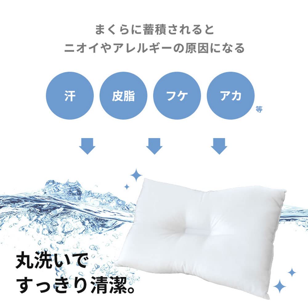Washable, Concave Pillow, 43 X 63 Cm, Made In Japan, Provides Head Support, Uses 400g of Teijin's Crystal (Crysta) Cotton, and Is Washable and White.