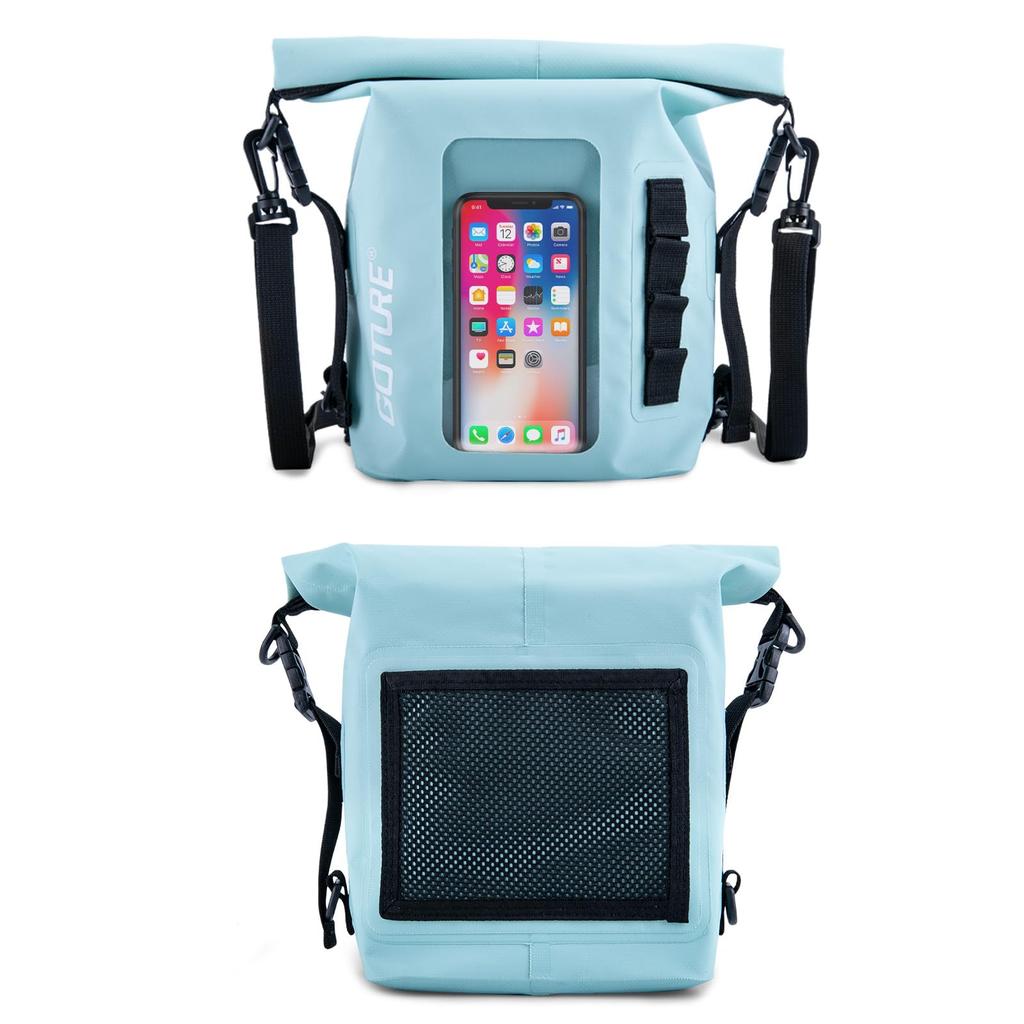 Goture 5L Waterproof Dry Bag with Smartphone Pouch, Blue [IPX6 Waterproof, Includes Pouch, 500% DVC Material]. Lightweight, waterproof, and perfect fo