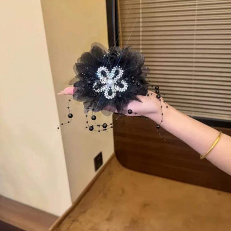 

Элегантная сетчатая заколка-краб для волос с цветком для женщин и девушек, темпераментная кисточка, зажим-акула, милые универсальные аксессуары для волос чёрный