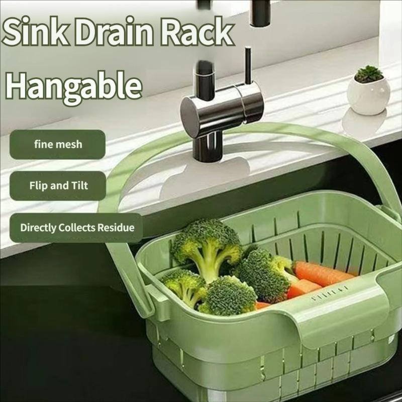 Hanging Sink Storage Basket, Expandable Drain Basket Set for Sink-Side Draining, Produce Washing, and Sponge Storage, Space-Saving Plastic Design, Set