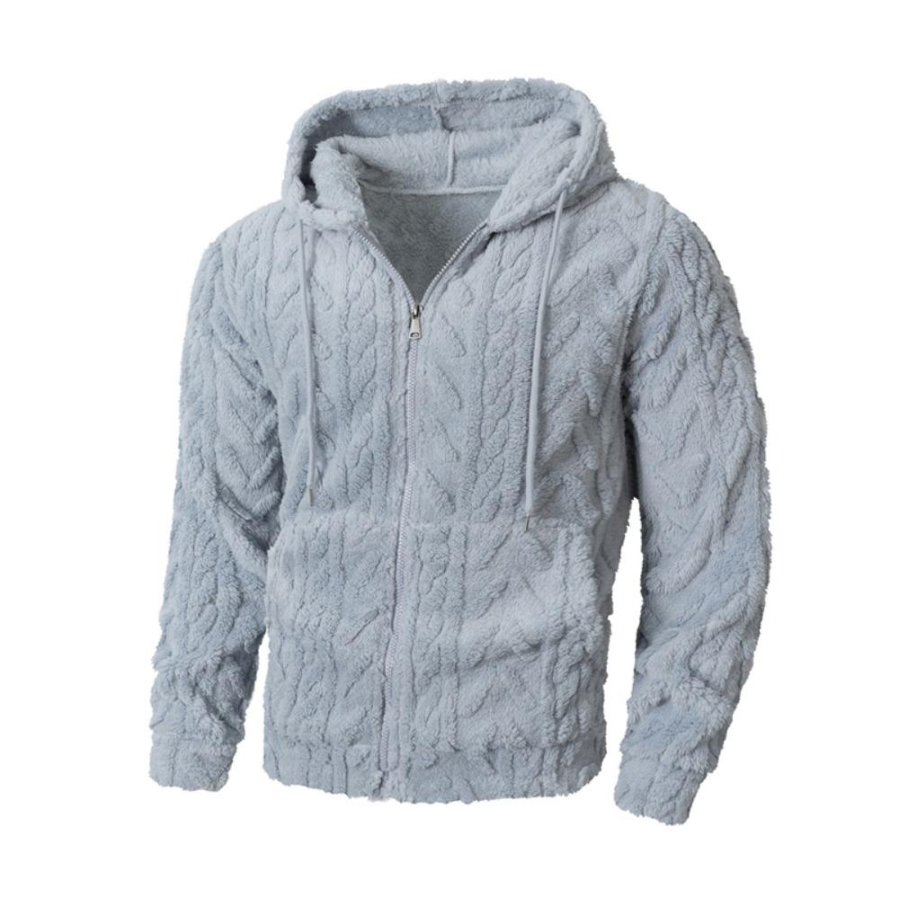 Mens Elegant Leisure Casual Plush Hooded Jacket European Style 2025 Winter Classic Basic Tops Outerwear Men Slim Comfy Jackets