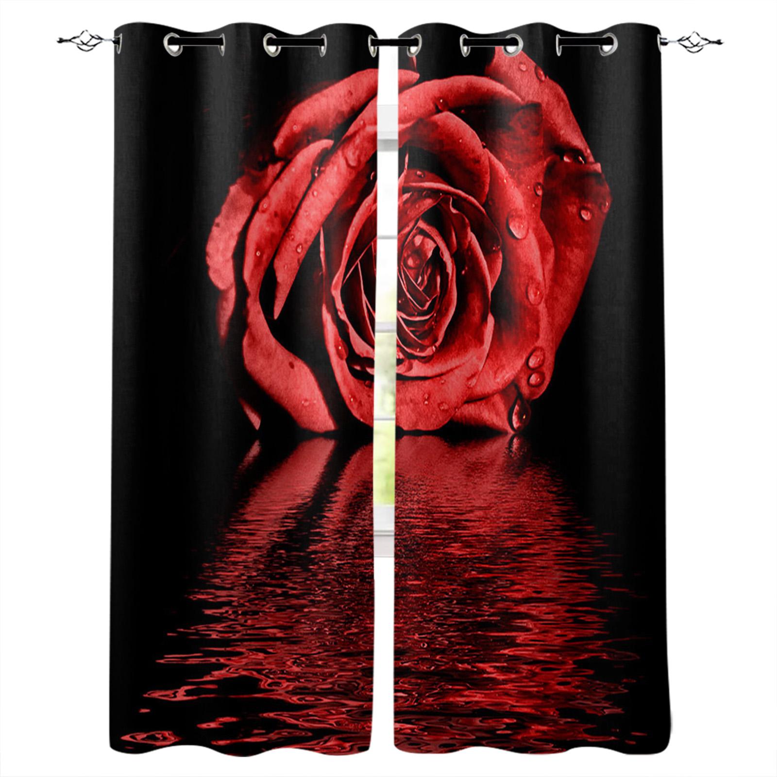 

Красная роза на черном фоне, оконная занавеска, домашний декор, шторы для гостиной, спальни, кухни, занавеска, панель 100W x 215H(cm) x2