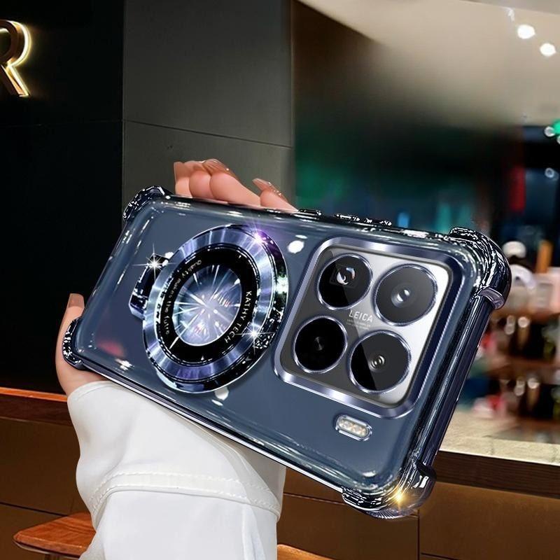 Nárazuvzdorné pouzdro pro Xiaomi 15T 14T 13T Pro Kryt s magnetickým stojánkem pro Xiaomi 15T Stojánek Průhledný měkký silikonový zadní kryt