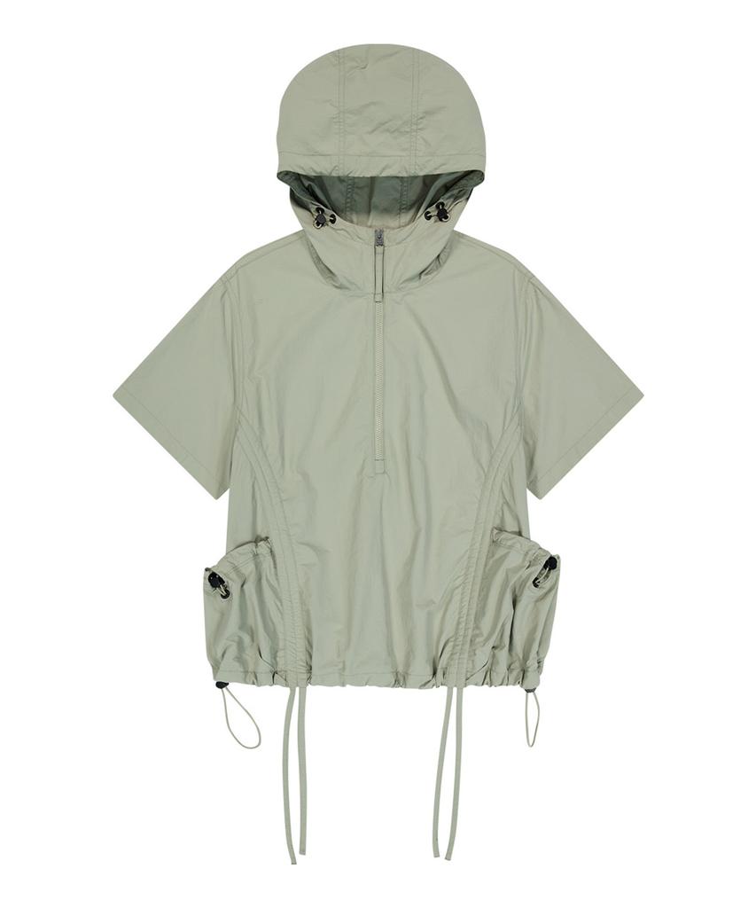 Nylon Anorak Crop Hoodie - Light Khaki