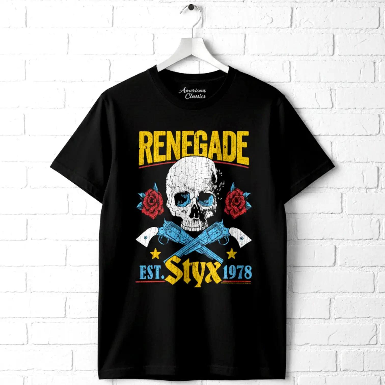 Мужская футболка Styx Renegade Skull Пистолеты Розы 1978 Рок-группа Альбом Концерт XXXXL