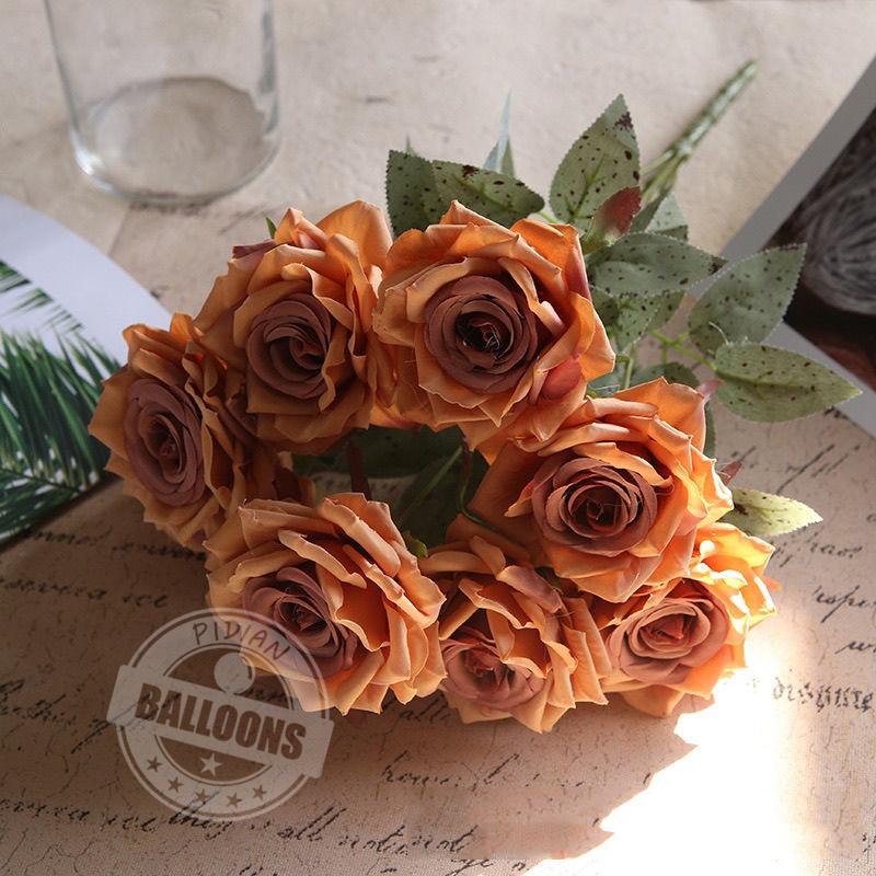 Artificial ew Rose Flowers Plants Leaves Pink Silk Fake Plants Home Decoration White Autumn Bouquet Roses Flower Office Decor