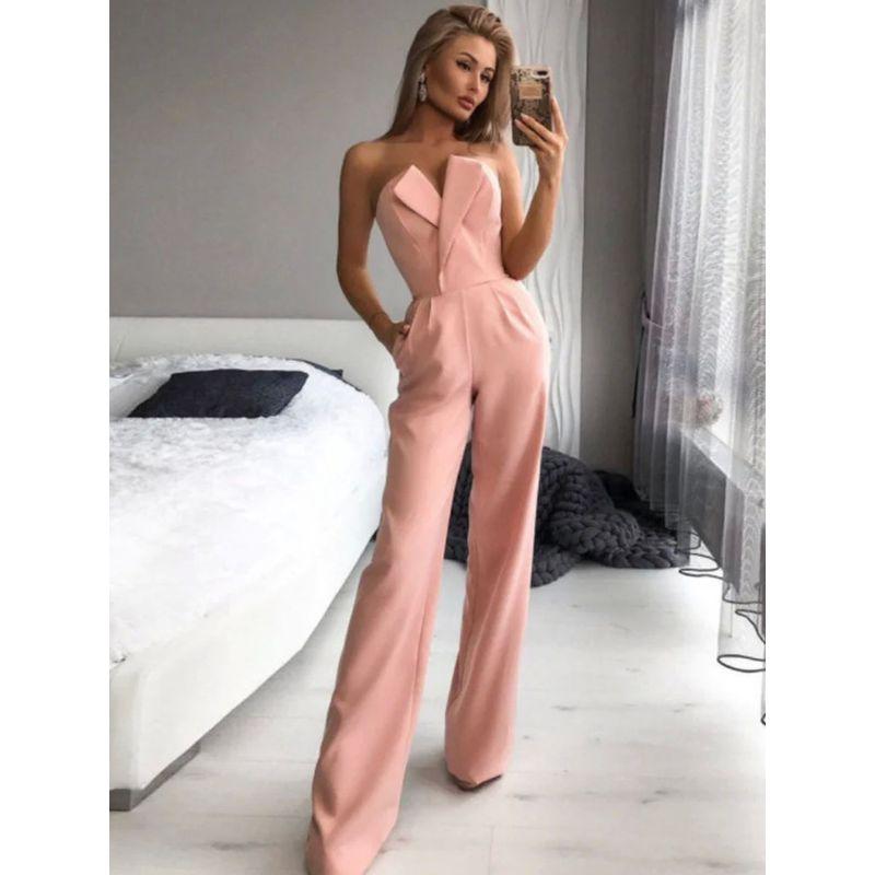 European and American Fashion Temperament Slim fit Slimming Sleeveless Jumpsuit Solid V-neck Wrap-around Sexy Jumpsuit Dress Women