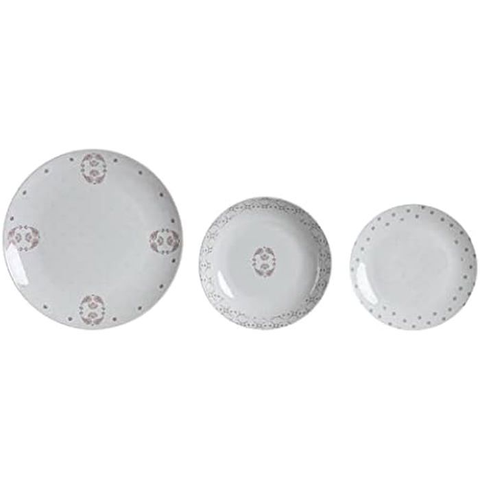 Set De Vaisselle - DKD Home Decor - Rose/Blanc - Porcelaine - 27x27x3 Cm - Lave-vaisselle Compatible
