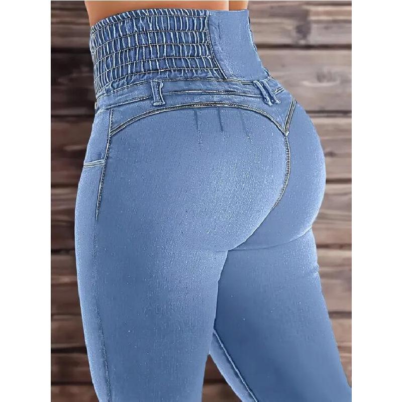 2026 New High-Waisted Slim-Fit Stretchy Button-Front Women's Flared Denim Pants