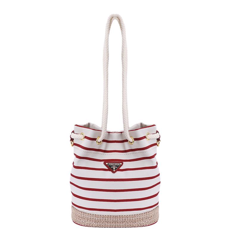 Striped Bucket Bag Women's New Summer Fashion Casual Shoulder Bag Commuter Messenger Bag