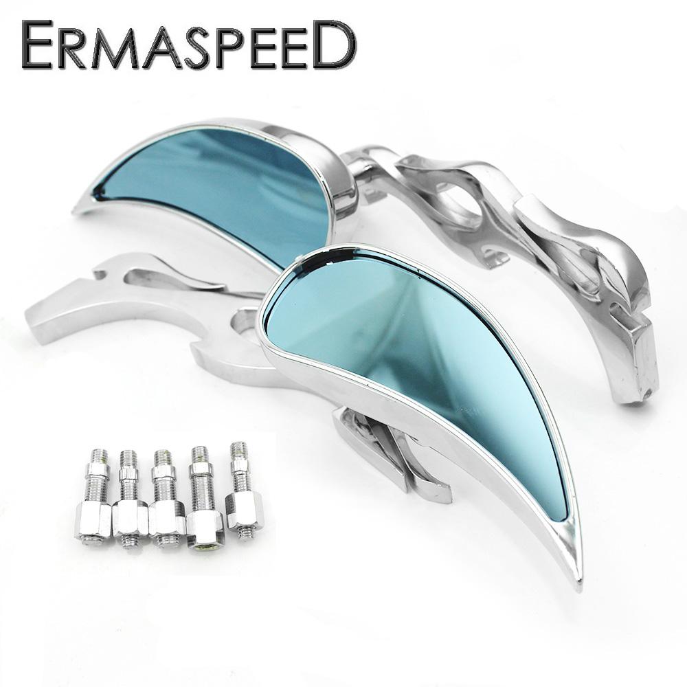 

Хромированное боковое зеркало заднего вида для мотоцикла, пламя, огонь, алюминиевые синие линзы, 8 мм 10 мм, боковые зеркала для мотоциклов, скутеров, электронного велосипеда