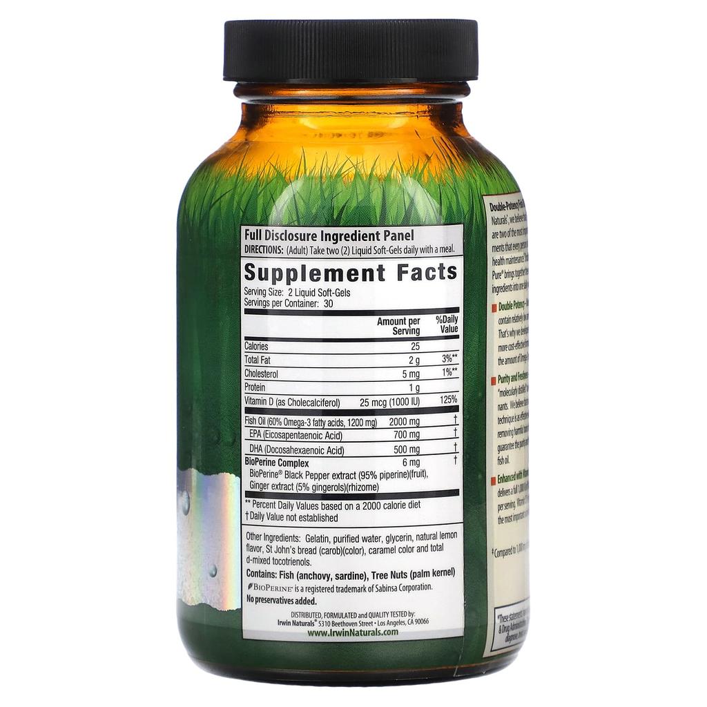 Fish Oil Pure, Double Potency, Citrus, 60 Liquid Softgels