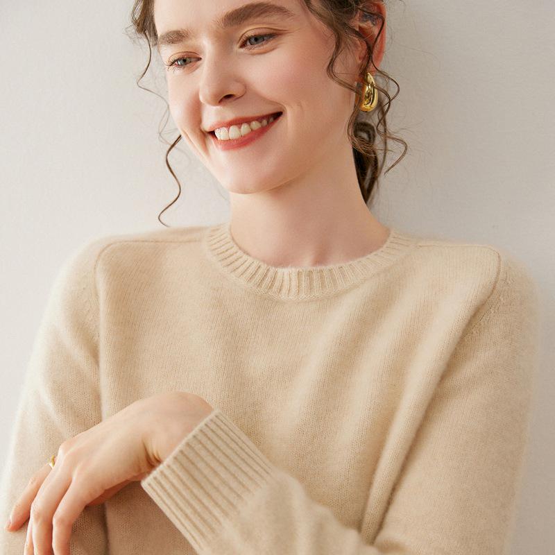 Women's Cashmere Sweater - 2025 Autumn/Winter, Round Neck, Thick, Solid Color, Loose Fit, Slimming Base Layer.