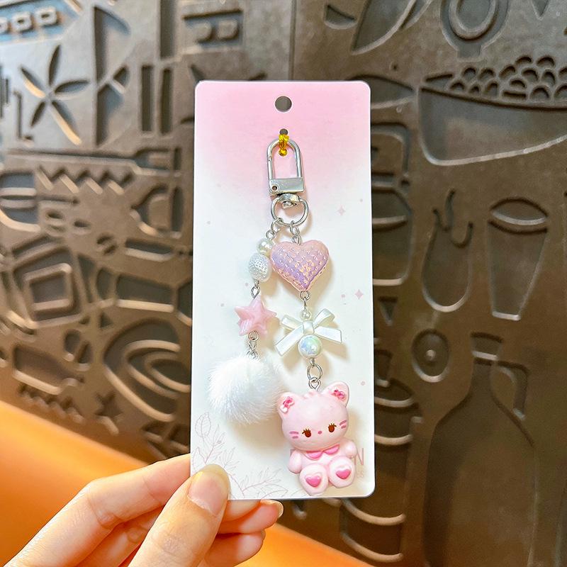 Miu-Style Animal Keychain Pendant with Fur Ball & Bow