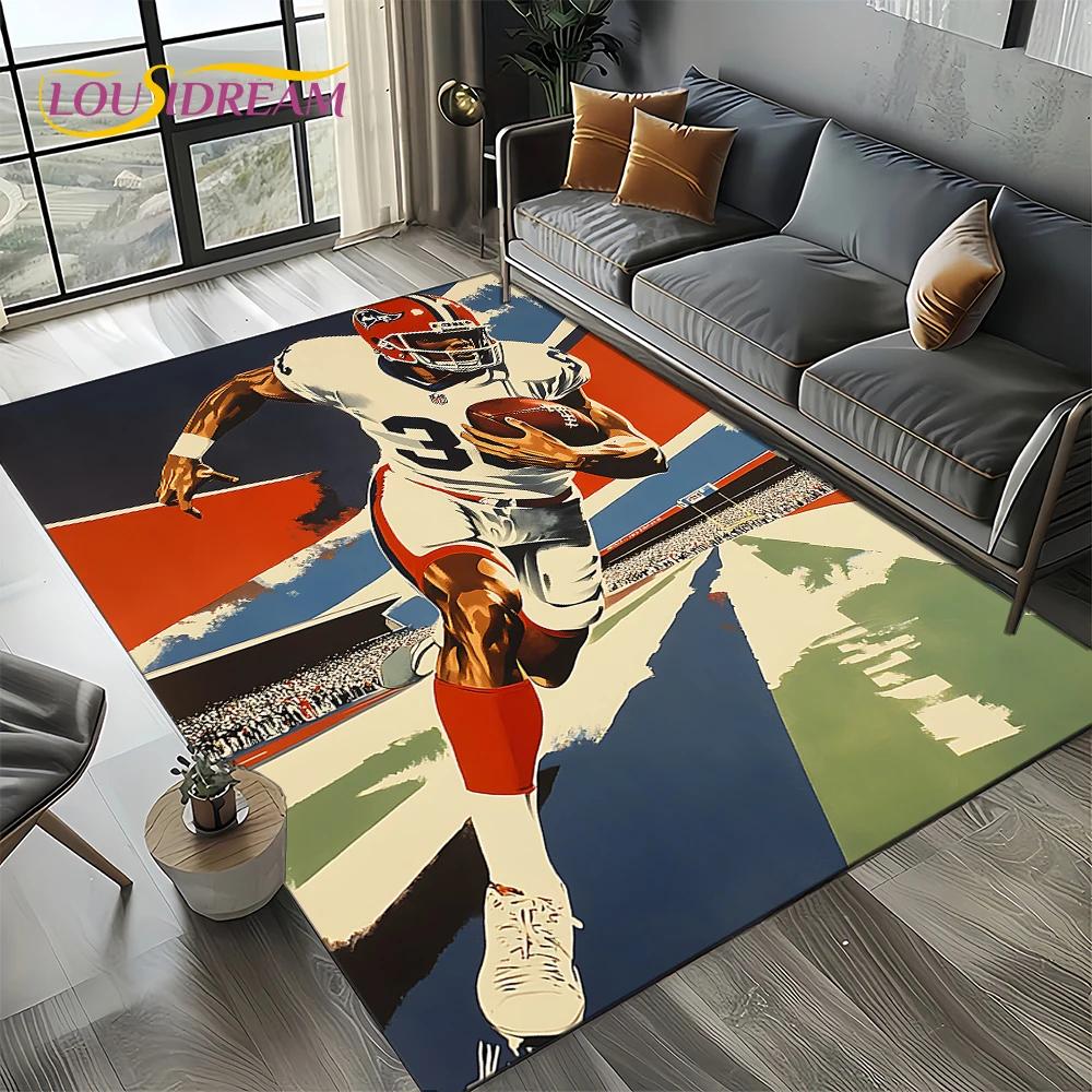 3D Rugbyfeld Rugby 2025 American Football Cartoon Teppich für Wohnzimmer Schlafzimmer Zuhause Sofa Dekoration, Teppich Rutschfeste Fußmatte