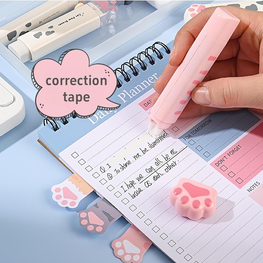 9-delige Kattenpoot Schrijfwaren Doos Set, Vouwschaar & Liniaal & Gum & Correctietape & Lijmtape in Potlooddoos Kinderbeloning