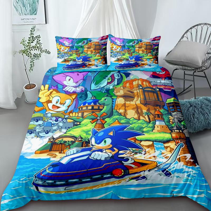Sonic Cartoon Duvet Cover For Kids, Cool Anime Bedding Set, Duvet Cover With 2 Pillowcases, Bedroom Decor, Kids And Teens