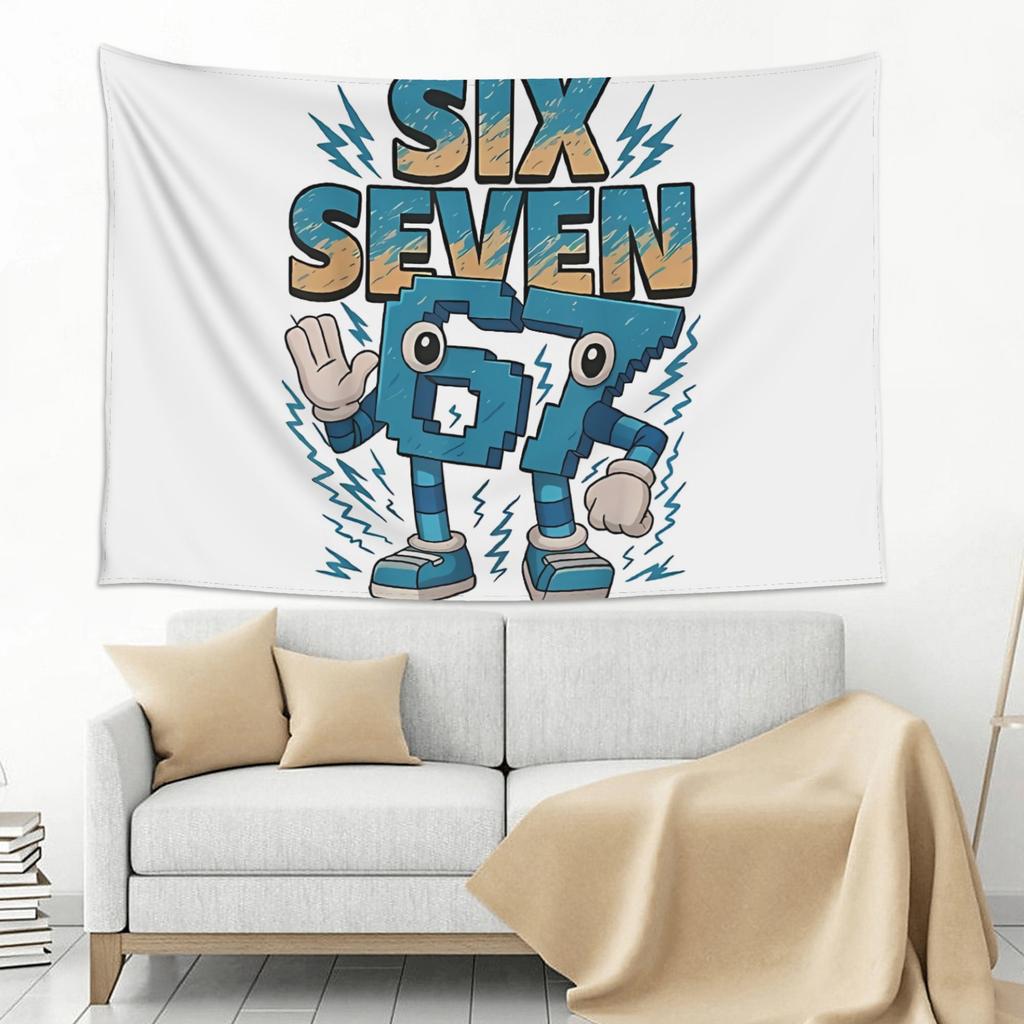 Six Seven 67 Cartoon Tapestry Single Sided 2DPrint Vibrant Stylish Tapestry Bedroom Living Room Dorm Playful Vibe Accessory Gift