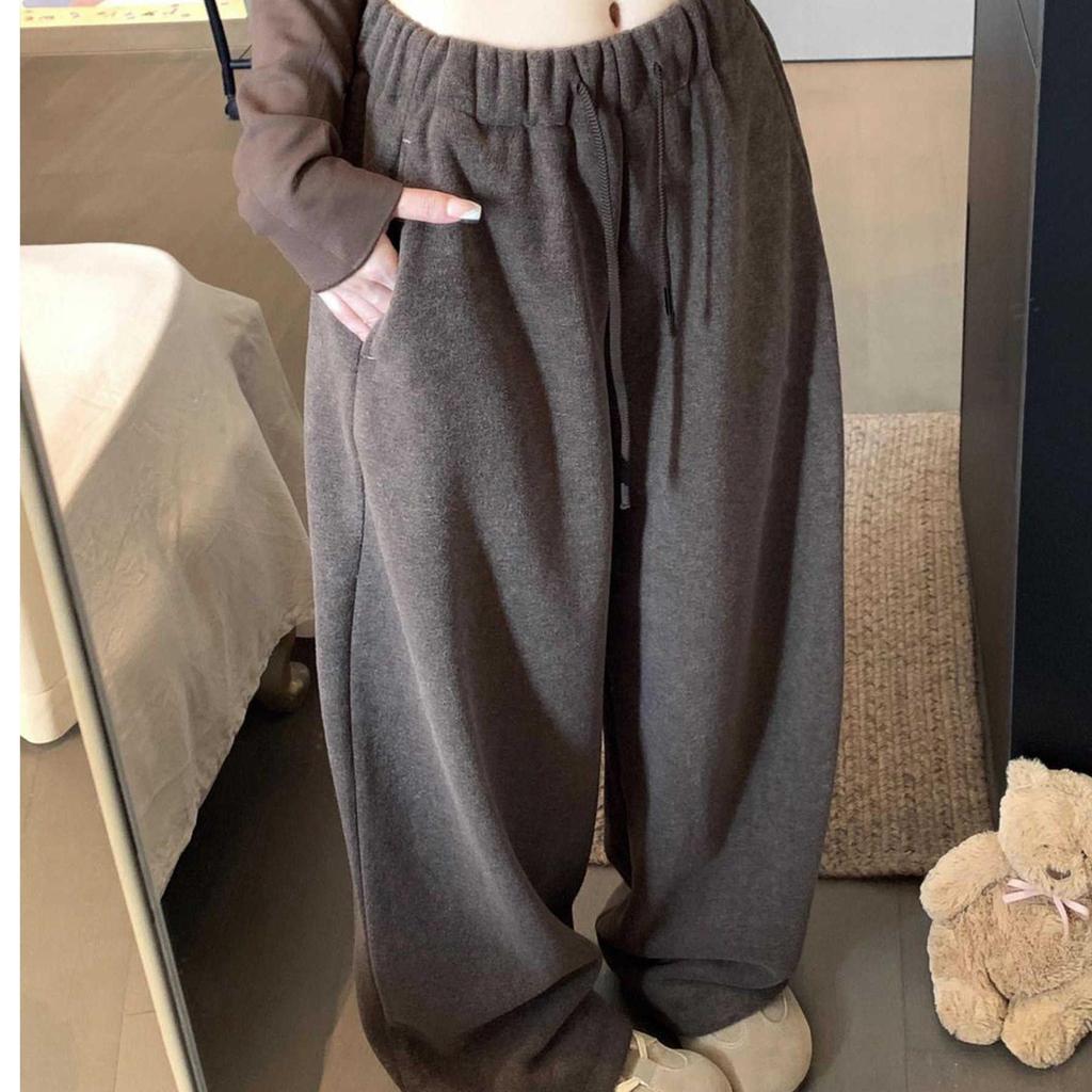 2025 Relaxed Fit Plush Thickened Wide-Leg Floor-Length Pants - Casual Autumn Winter Style for Women